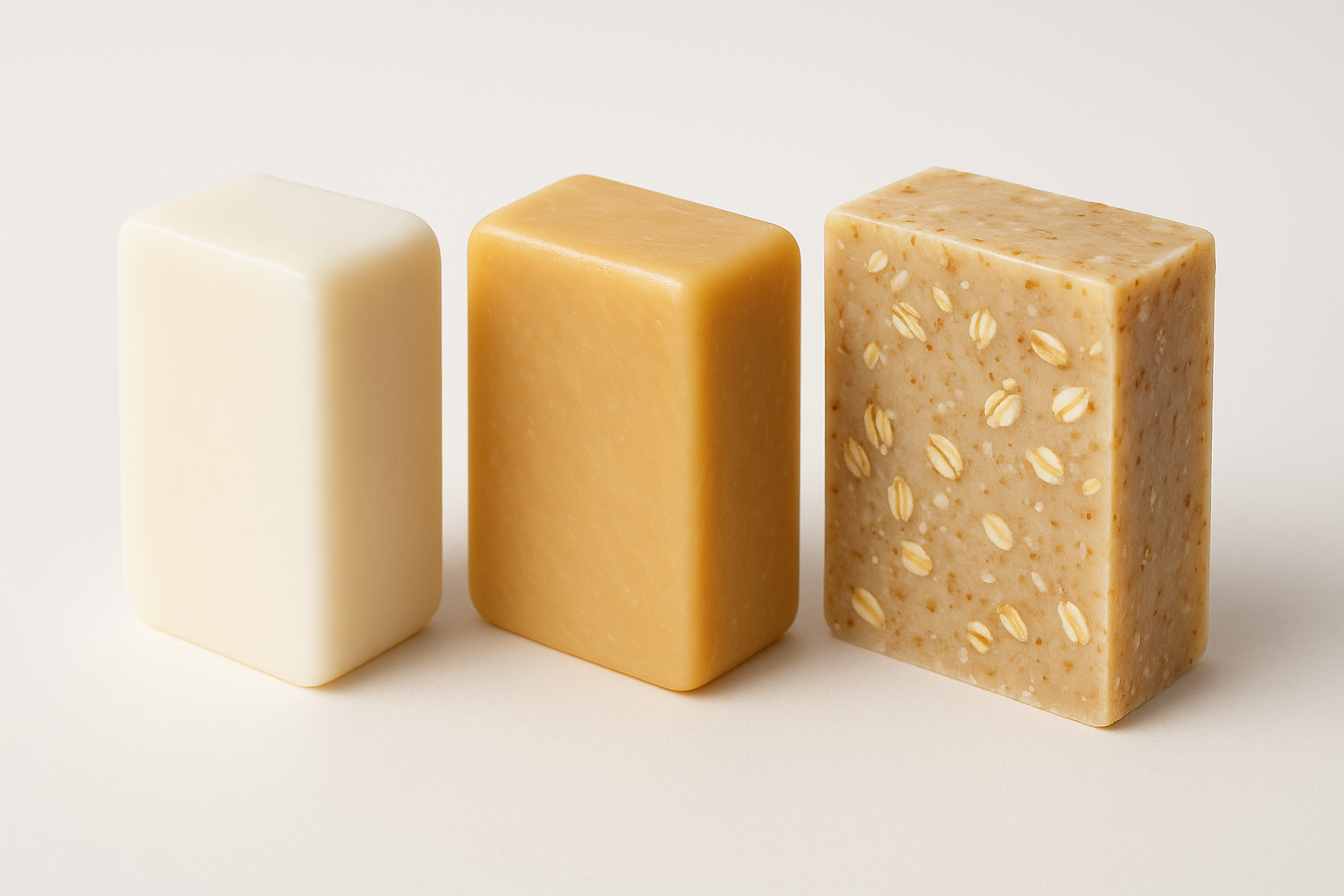 can you create a realistic soap base picture with three soap bases goats milk, shea butter and oatmeal
